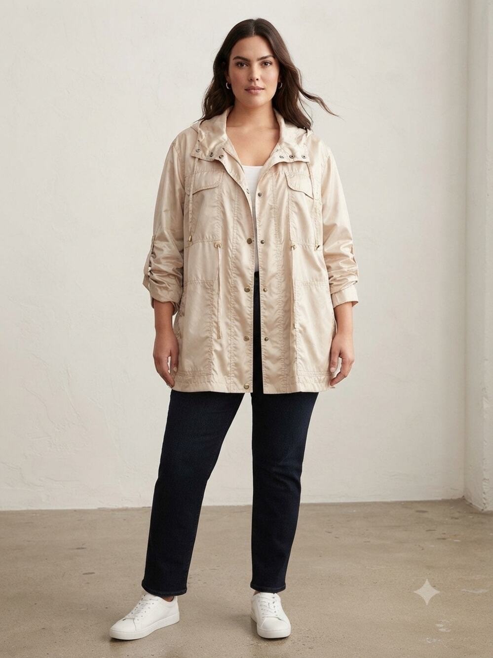 Michael Kors tan khaki utility cargo lightweight jacket sz 3X